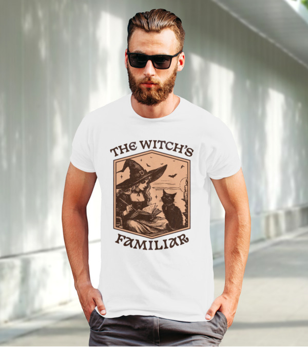The Witch's Familiar Halloween Vintage Witch And Cat T-Shirt