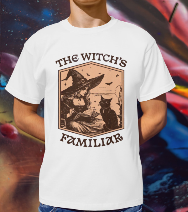 The Witch's Familiar Halloween Vintage Witch And Cat T-Shirt