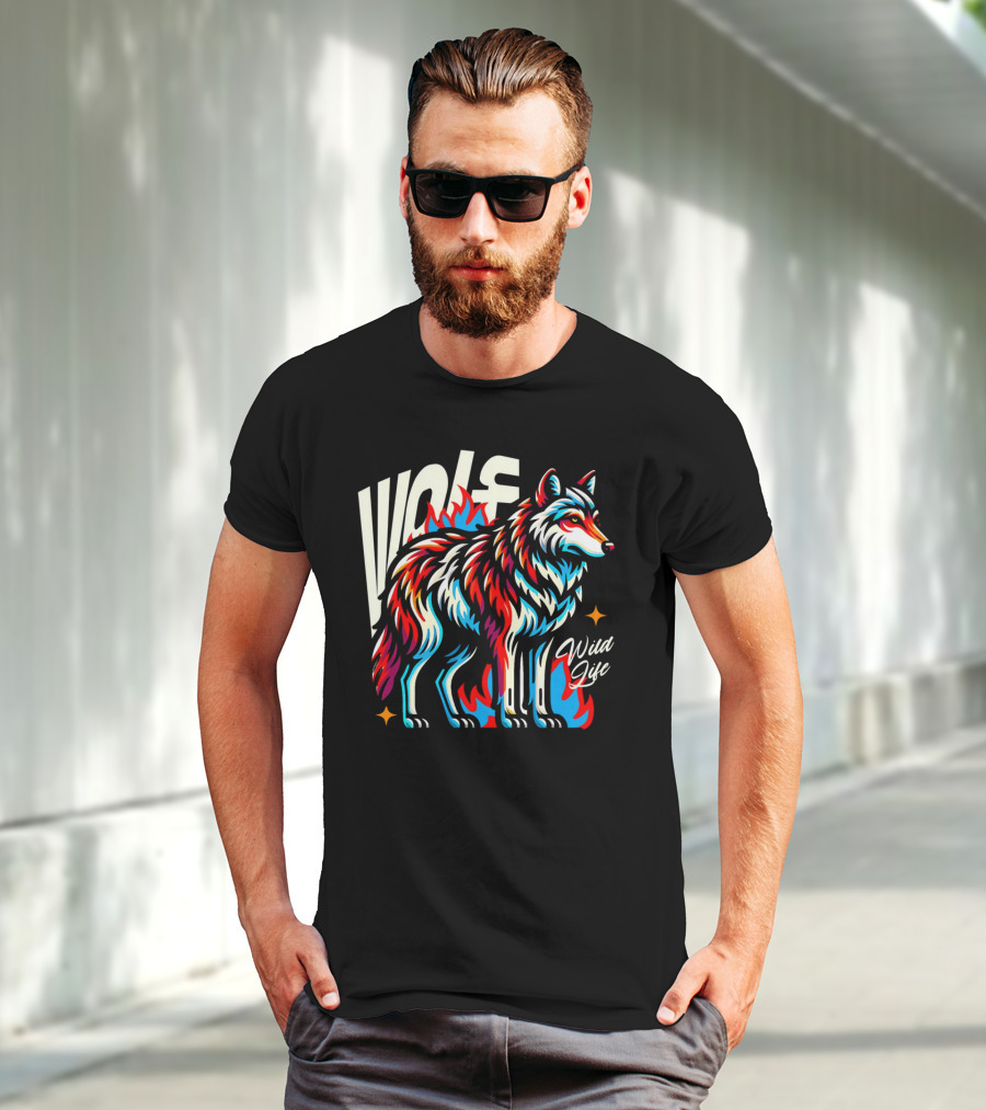 WOLF Wild Life Vivid Colorful Wolf T-Shirt