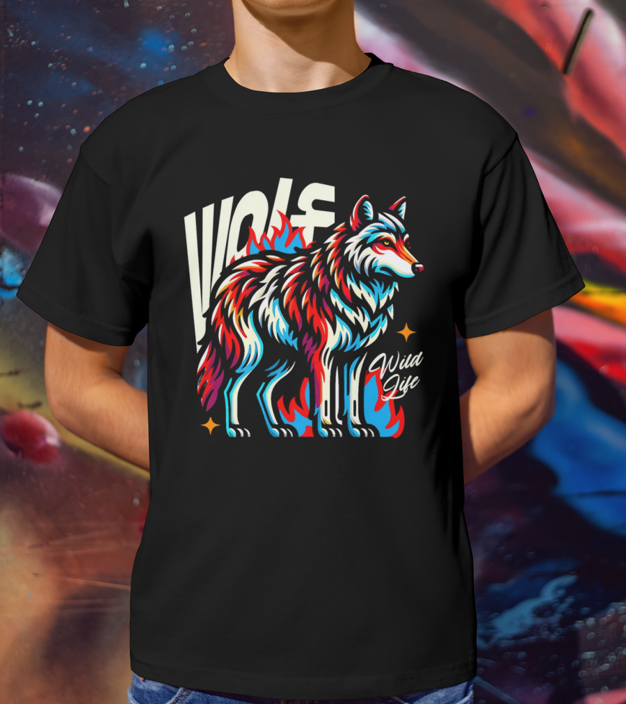 WOLF Wild Life Vivid Colorful Wolf T-Shirt