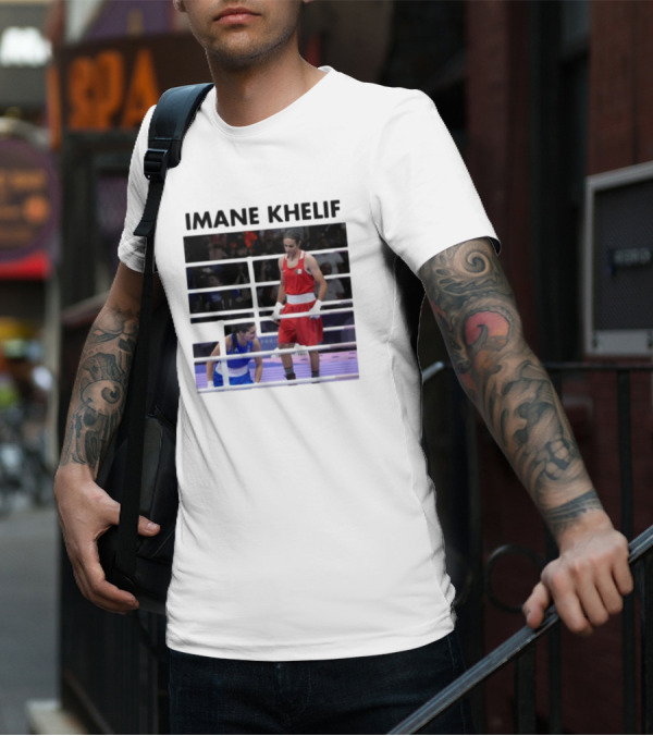 IMANE KHELIF Boxing Match Scene With Red And Blue Competitors T-Shirt
