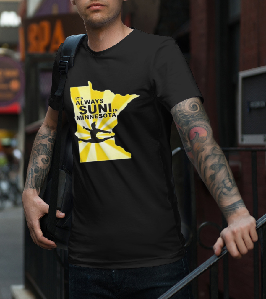 It's Always Suni In Minnesota Gymnastics Silhouette State Outline T-Shirt