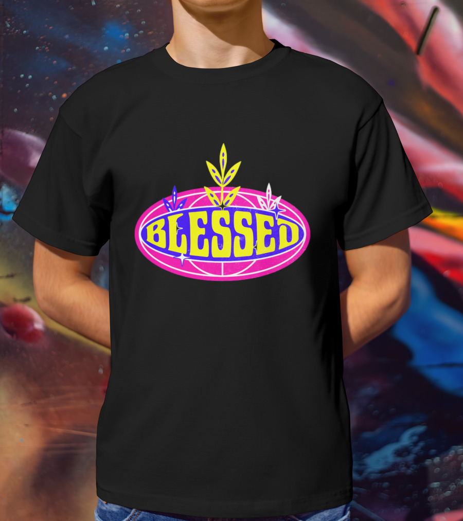 Blessed Vibrant Retro Style Oval Emblem With Leaves T-Shirt