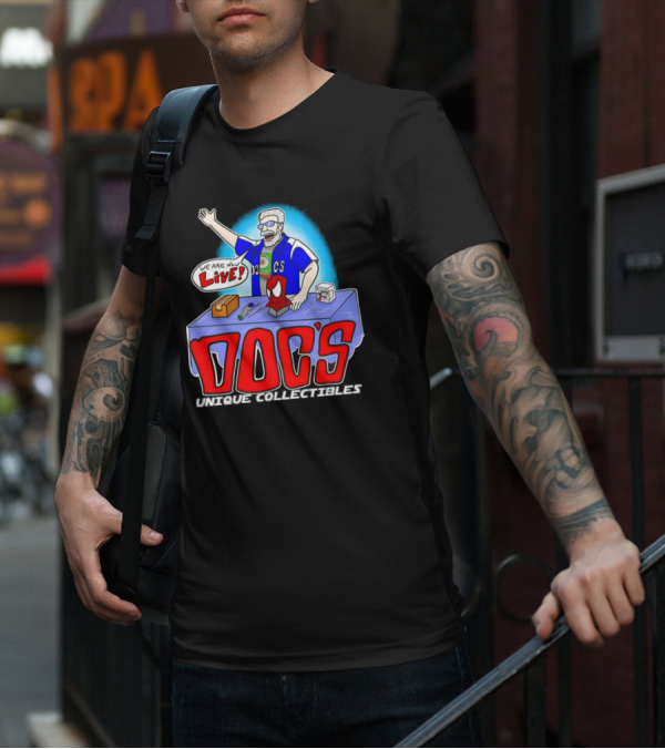 Doc's Unique Collectibles We Are Now Live CS Comic Show Enthusiast T-Shirt