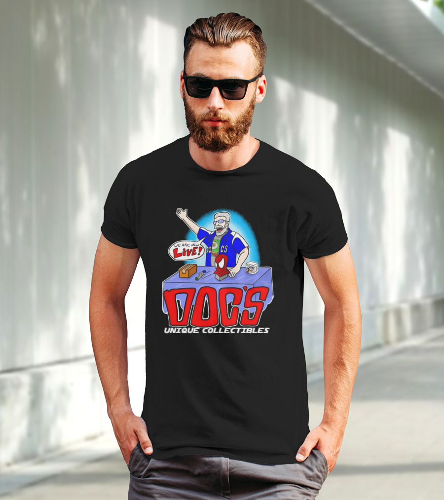 Doc's Unique Collectibles We Are Now Live CS Comic Show Enthusiast T-Shirt