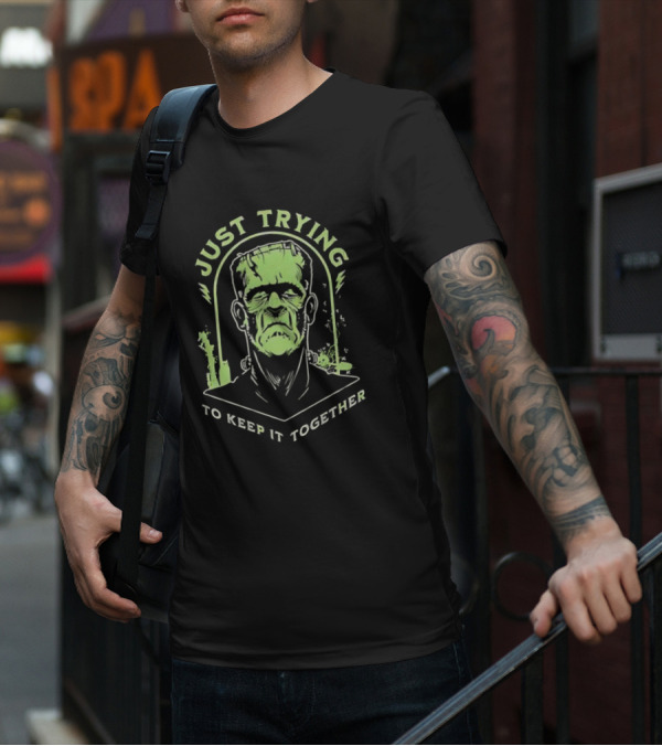 Frankenstein Just Trying To Keep It Together Retro Vintage Horror T-Shirt