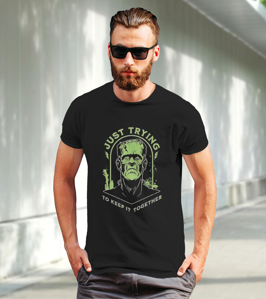 Frankenstein Just Trying To Keep It Together Retro Vintage Horror T-Shirt