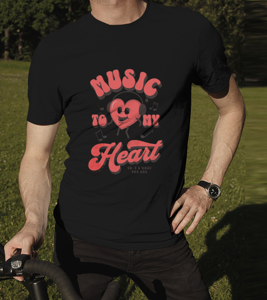 Music To My Heart Cute Valentines Mascot Notes And Heart Character T-Shirt