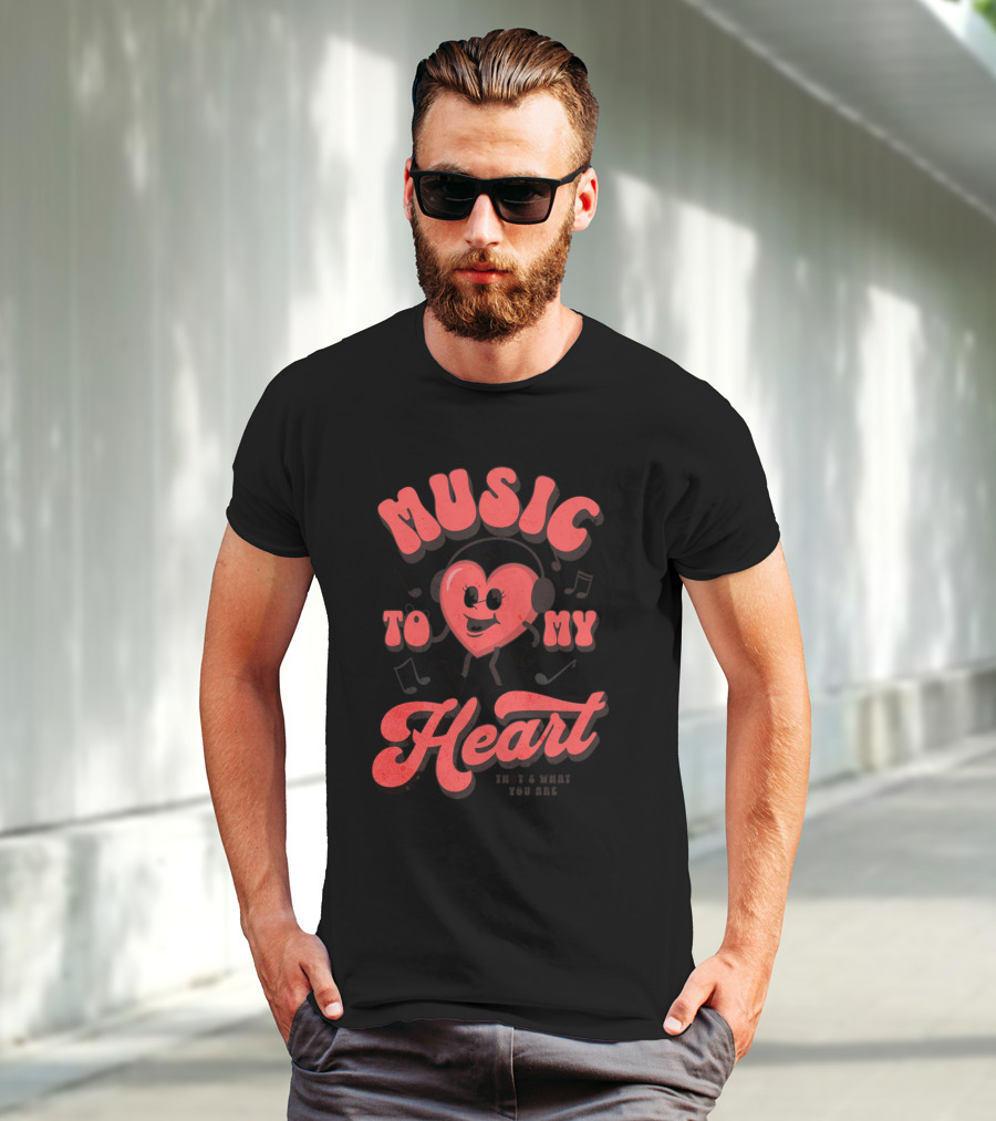 Music To My Heart Cute Valentines Mascot Notes And Heart Character T-Shirt