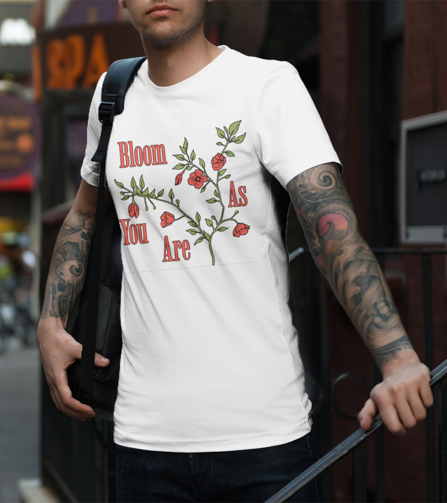 Bloom As You Are Floral Branches Red Flowers Green Leaves T-Shirt