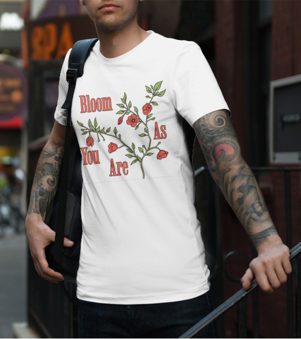 Bloom As You Are Floral Branches Red Flowers Green Leaves T-Shirt