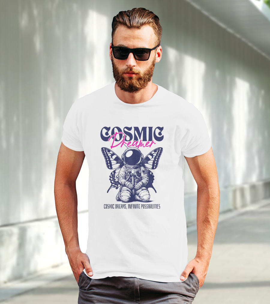 Cosmic Dreamer Infinite Possibilities Astronaut Butterfly Wings T-Shirt