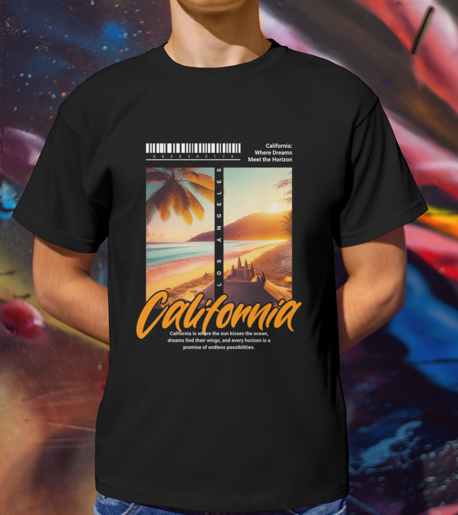 Los Angeles California Where Dreams Meet The Horizon Ocean Sunset T-Shirt
