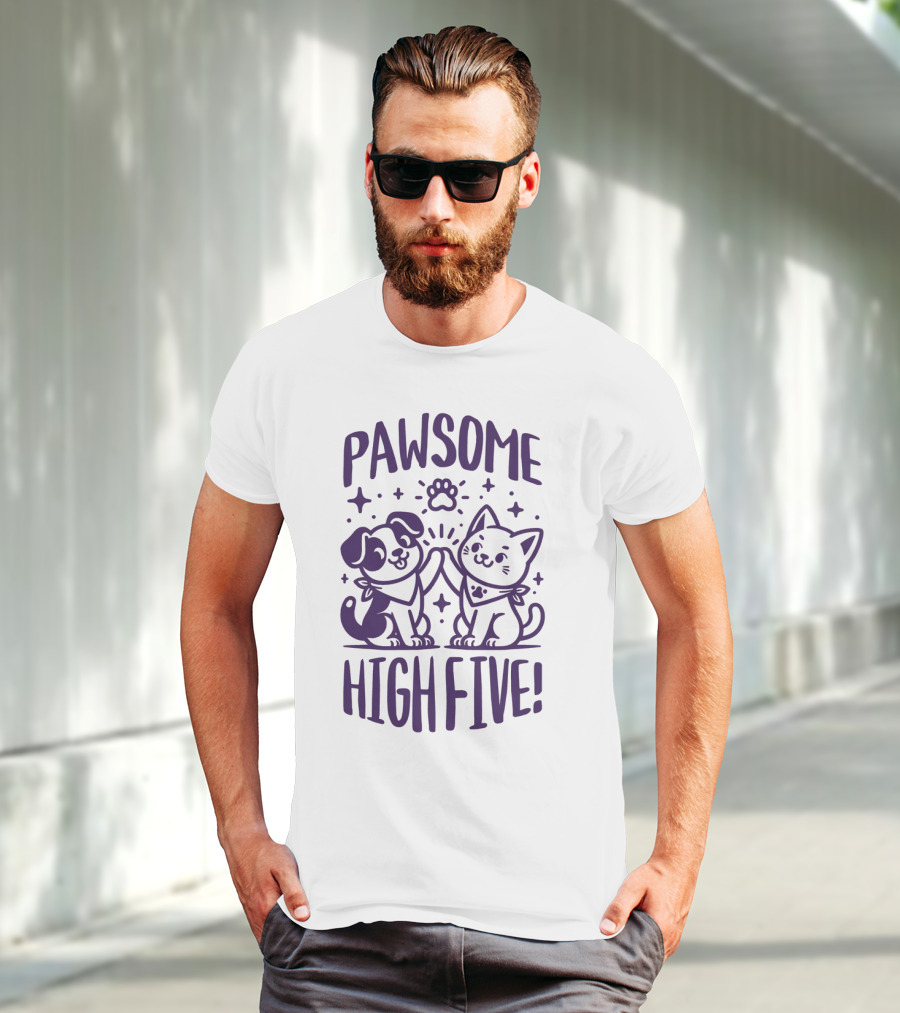 Pawsome High Five Cute Animal Purple Pawsom T-Shirt