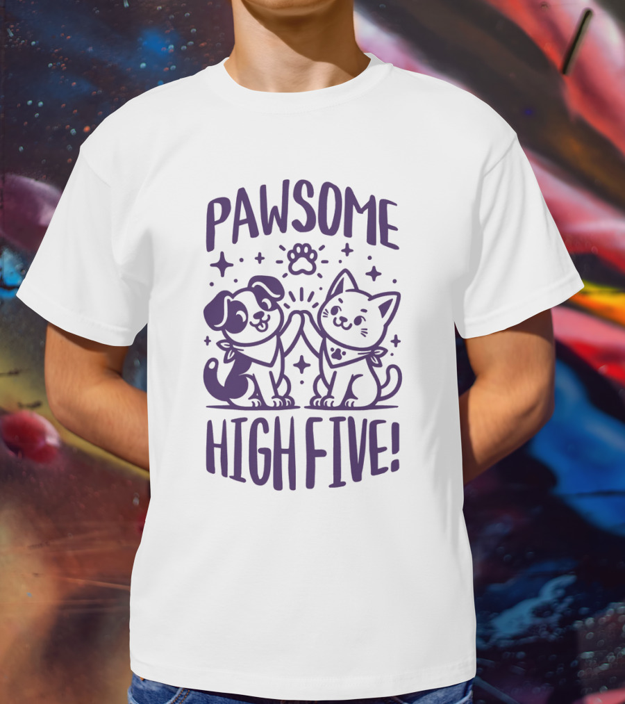 Pawsome High Five Cute Animal Purple Pawsom T-Shirt