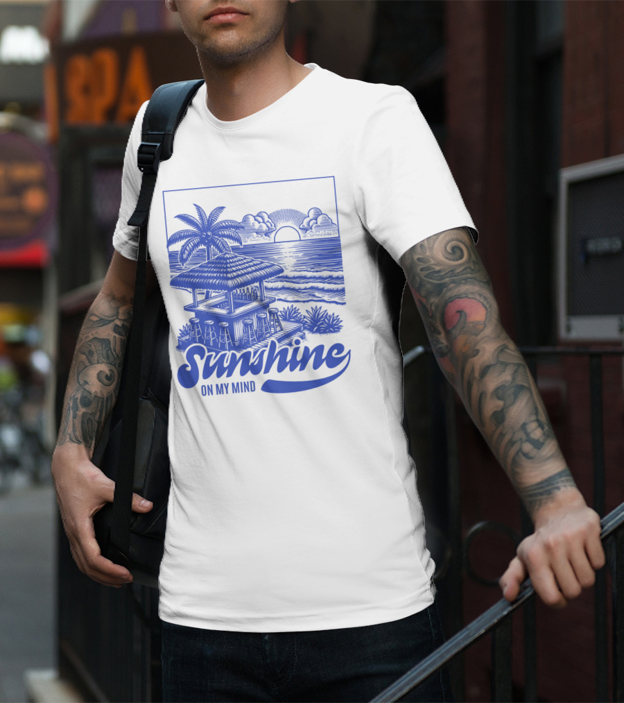 Sunshine On My Mind Vintage Beach Hut And Sunset Scene T-Shirt