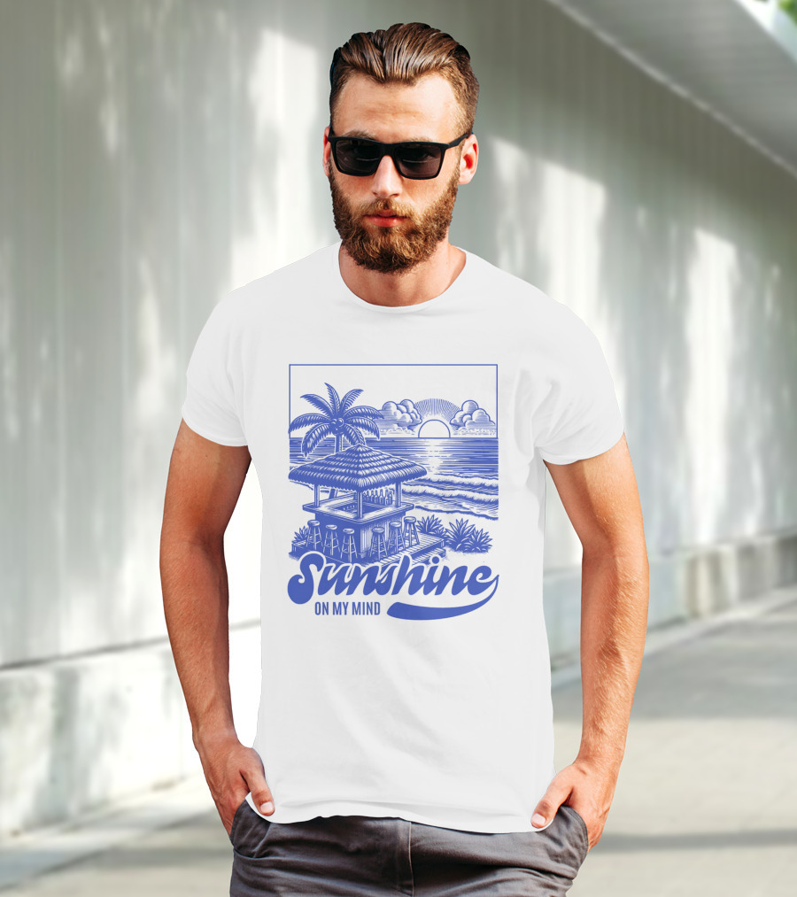 Sunshine On My Mind Vintage Beach Hut And Sunset Scene T-Shirt