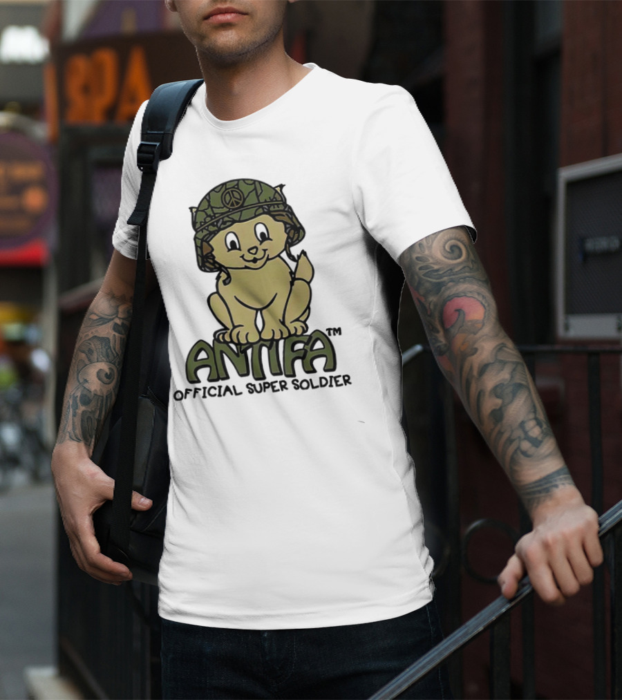 Antifa Super Soldier Peace Helmet Kitten T-Shirt