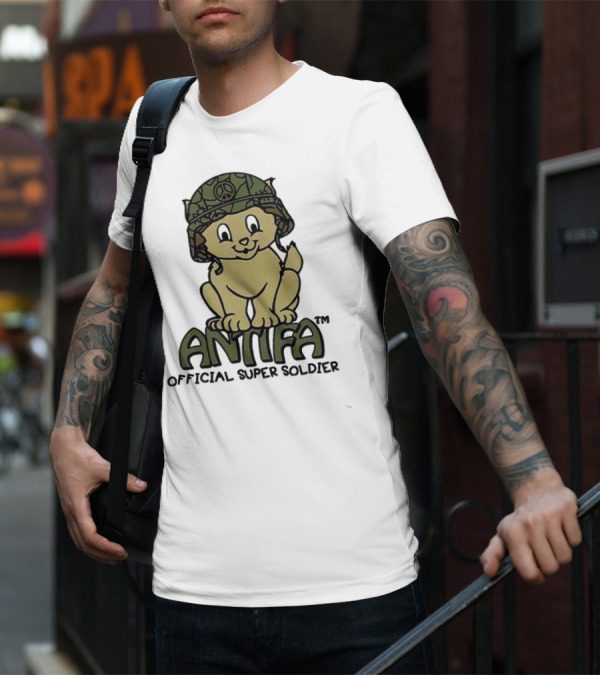 Antifa Super Soldier Peace Helmet Kitten T-Shirt
