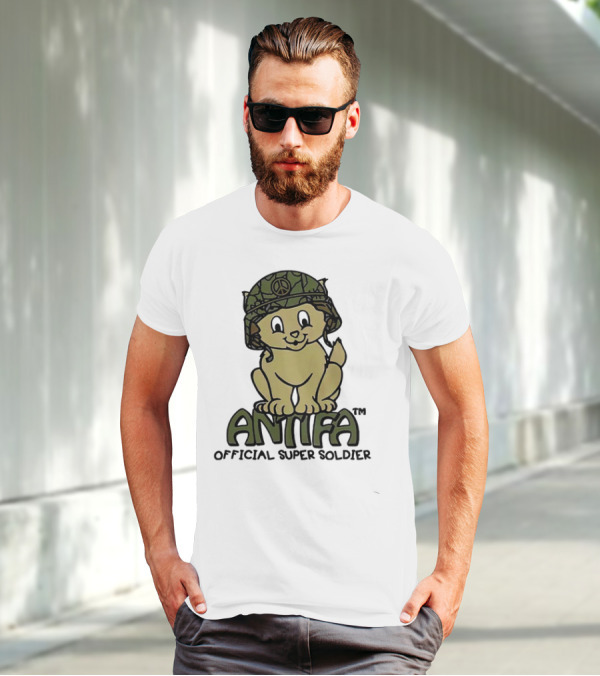 Antifa Super Soldier Peace Helmet Kitten T-Shirt