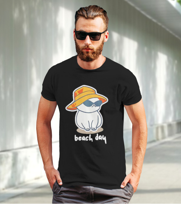 Cat Relaxing In Sunglasses And Hat For A Beach Day T-Shirt