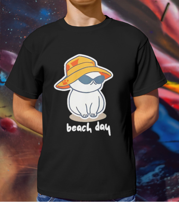Cat Relaxing In Sunglasses And Hat For A Beach Day T-Shirt