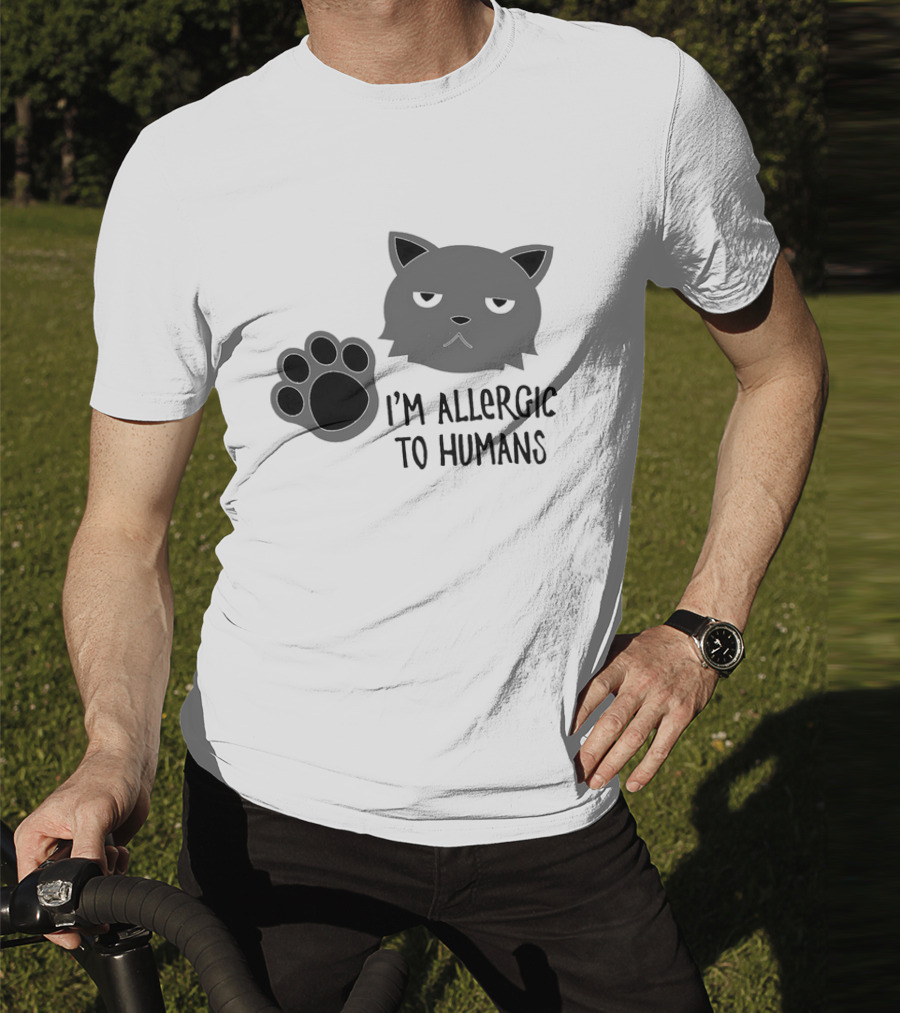 Cat I'm Allergic To Humans Shirt With Grumpy Feline Face And Paw Prints T-Shirt