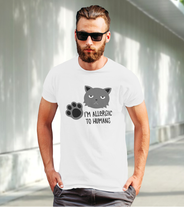 Cat I'm Allergic To Humans Shirt With Grumpy Feline Face And Paw Prints T-Shirt