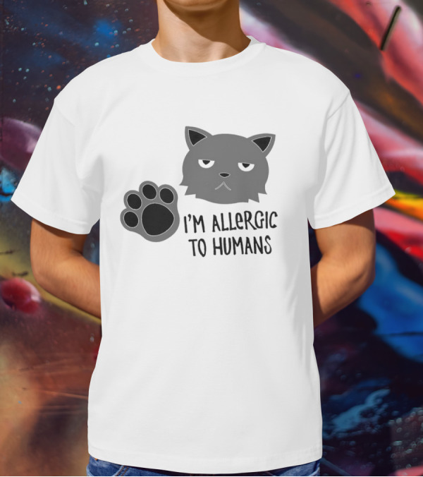 Cat I'm Allergic To Humans Shirt With Grumpy Feline Face And Paw Prints T-Shirt