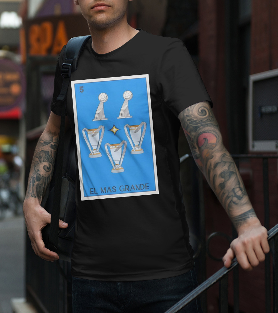 El Mas Grande Five Trophies Star Blue Background T-Shirt