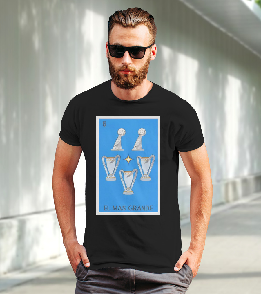 El Mas Grande Five Trophies Star Blue Background T-Shirt