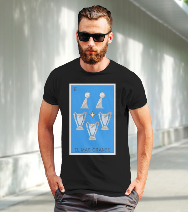 El Mas Grande Five Trophies Star Blue Background T-Shirt