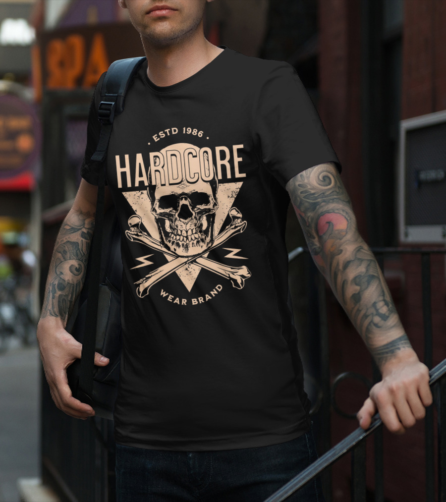 HARDCORE ESTD 1986 Skull Crossbones Wear Brand T-Shirt