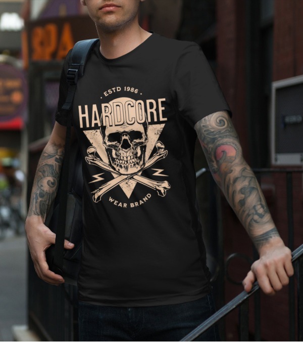 HARDCORE ESTD 1986 Skull Crossbones Wear Brand T-Shirt