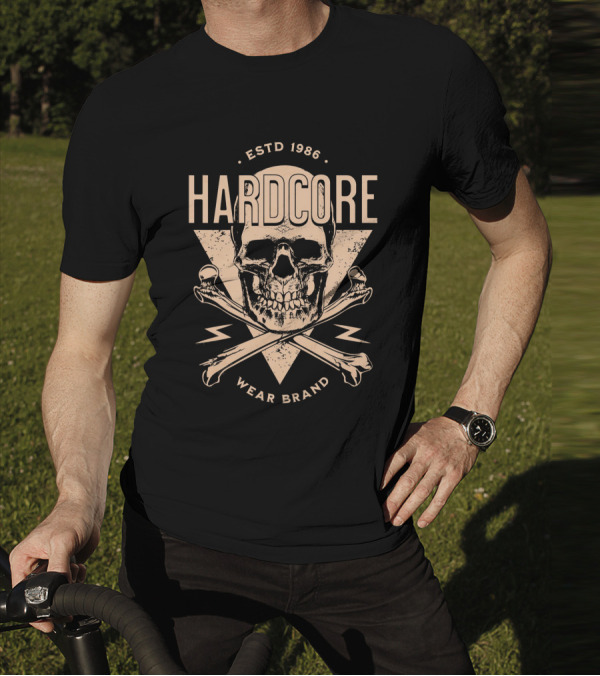 HARDCORE ESTD 1986 Skull Crossbones Wear Brand T-Shirt