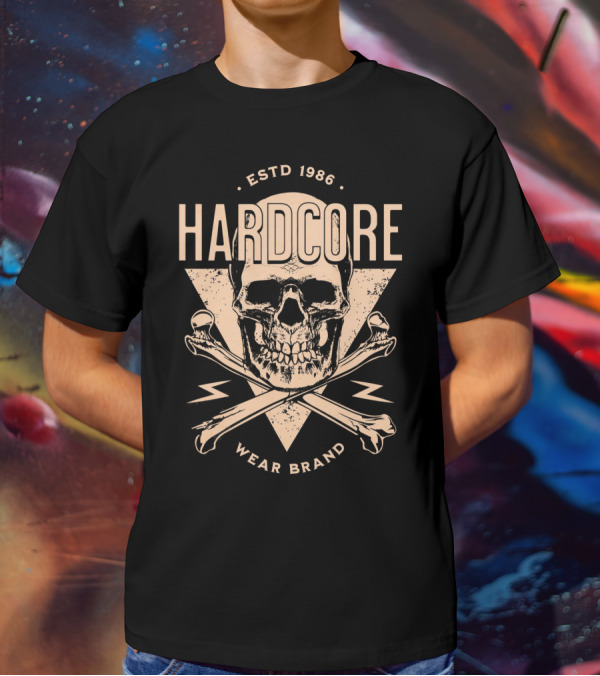HARDCORE ESTD 1986 Skull Crossbones Wear Brand T-Shirt