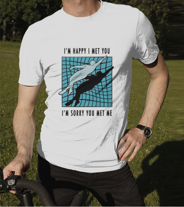 I’m Happy I Met You I’m Sorry You Met Me Swimming Dual Silhouette On Grid Background T-Shirt