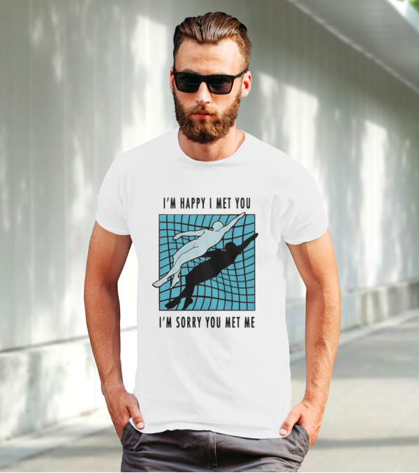 I’m Happy I Met You I’m Sorry You Met Me Swimming Dual Silhouette On Grid Background T-Shirt