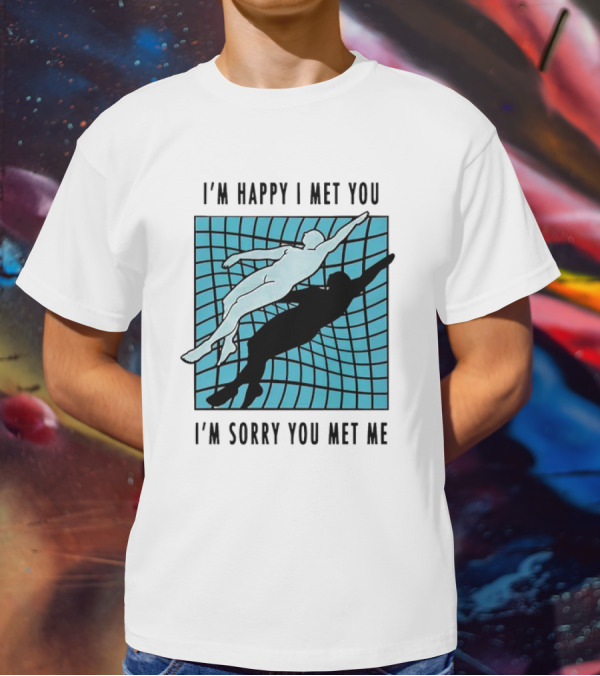 I’m Happy I Met You I’m Sorry You Met Me Swimming Dual Silhouette On Grid Background T-Shirt