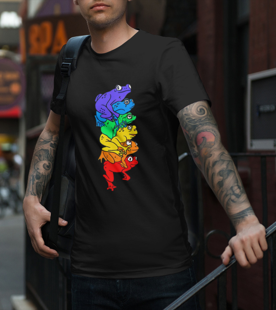 Rainbow Gay Frog Stack T-Shirt