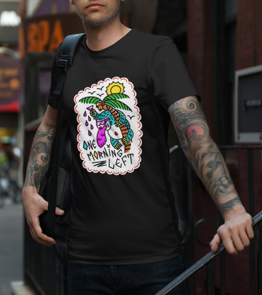 One Morning Left Palm Sloth Tropical Sunset Vibes T-Shirt