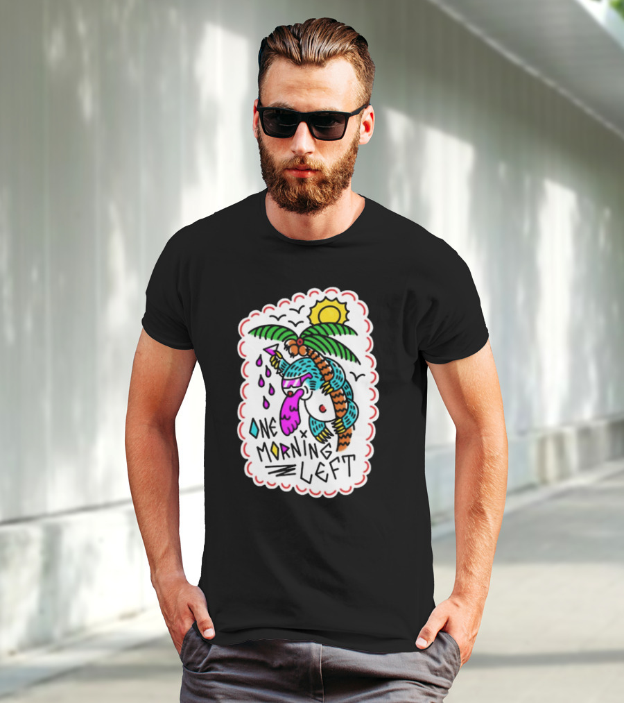 One Morning Left Palm Sloth Tropical Sunset Vibes T-Shirt
