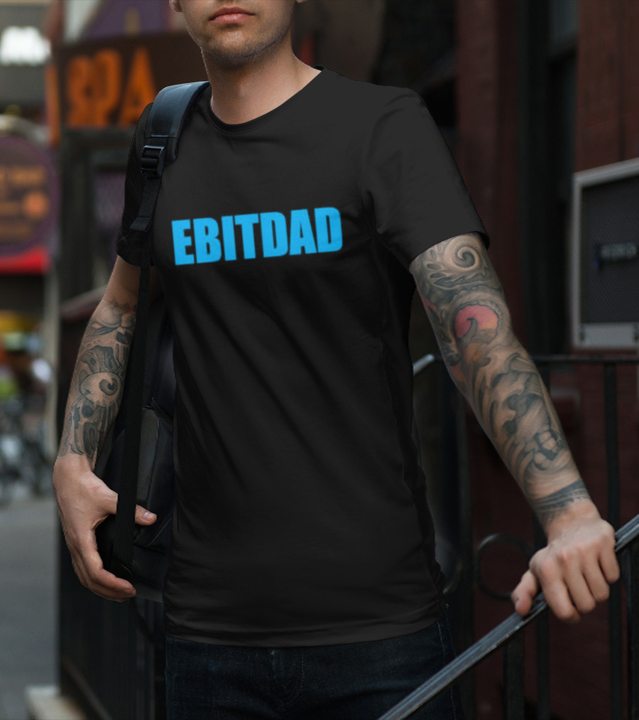 Clint Fiore Ebitdad Black Shirt With Bold Blue Text T-Shirt