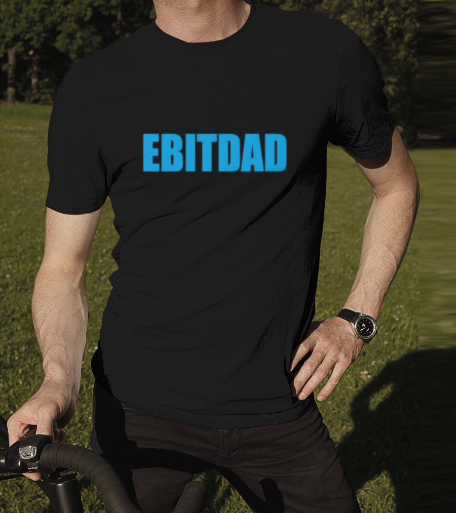 Clint Fiore Ebitdad Black Shirt With Bold Blue Text T-Shirt