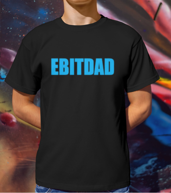 Clint Fiore Ebitdad Black Shirt With Bold Blue Text T-Shirt