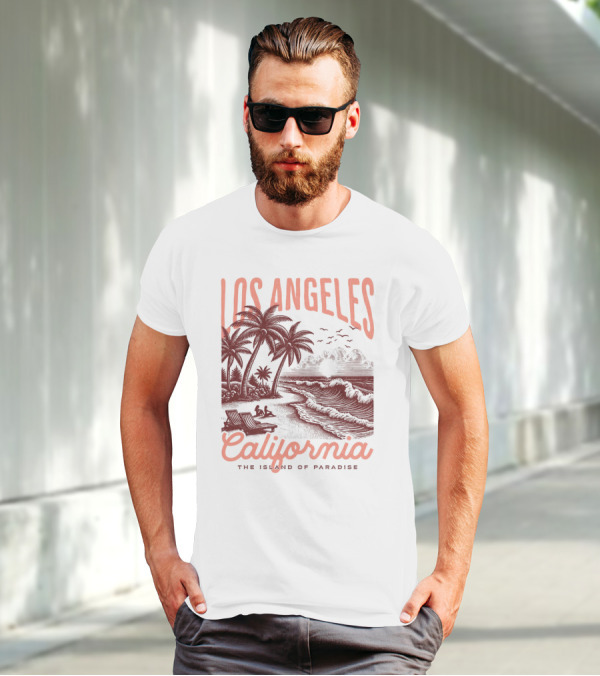 Los Angeles California The Island Of Paradise Vintage Beach T-Shirt
