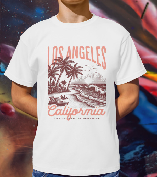 Los Angeles California The Island Of Paradise Vintage Beach T-Shirt