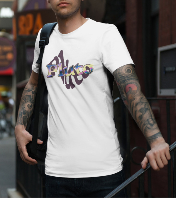 Pluto Colorful Gradient Cosmic Text With Shadow Effect T-Shirt