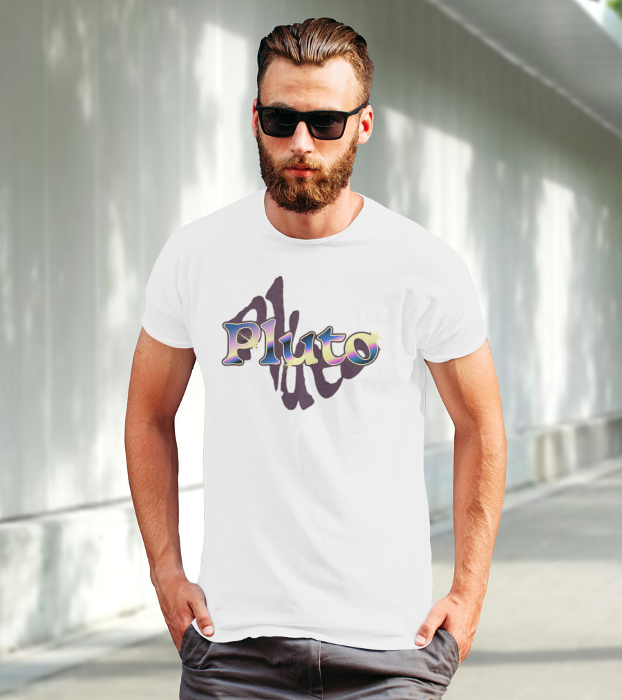 Pluto Colorful Gradient Cosmic Text With Shadow Effect T-Shirt