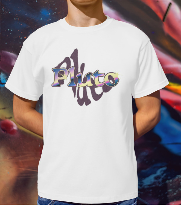 Pluto Colorful Gradient Cosmic Text With Shadow Effect T-Shirt